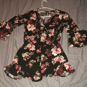 Dark green floral romper